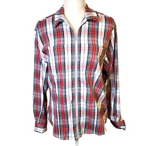 MARISA CANVAS | Women's red and gray plaid zipper-front shacket shirt. Size M.